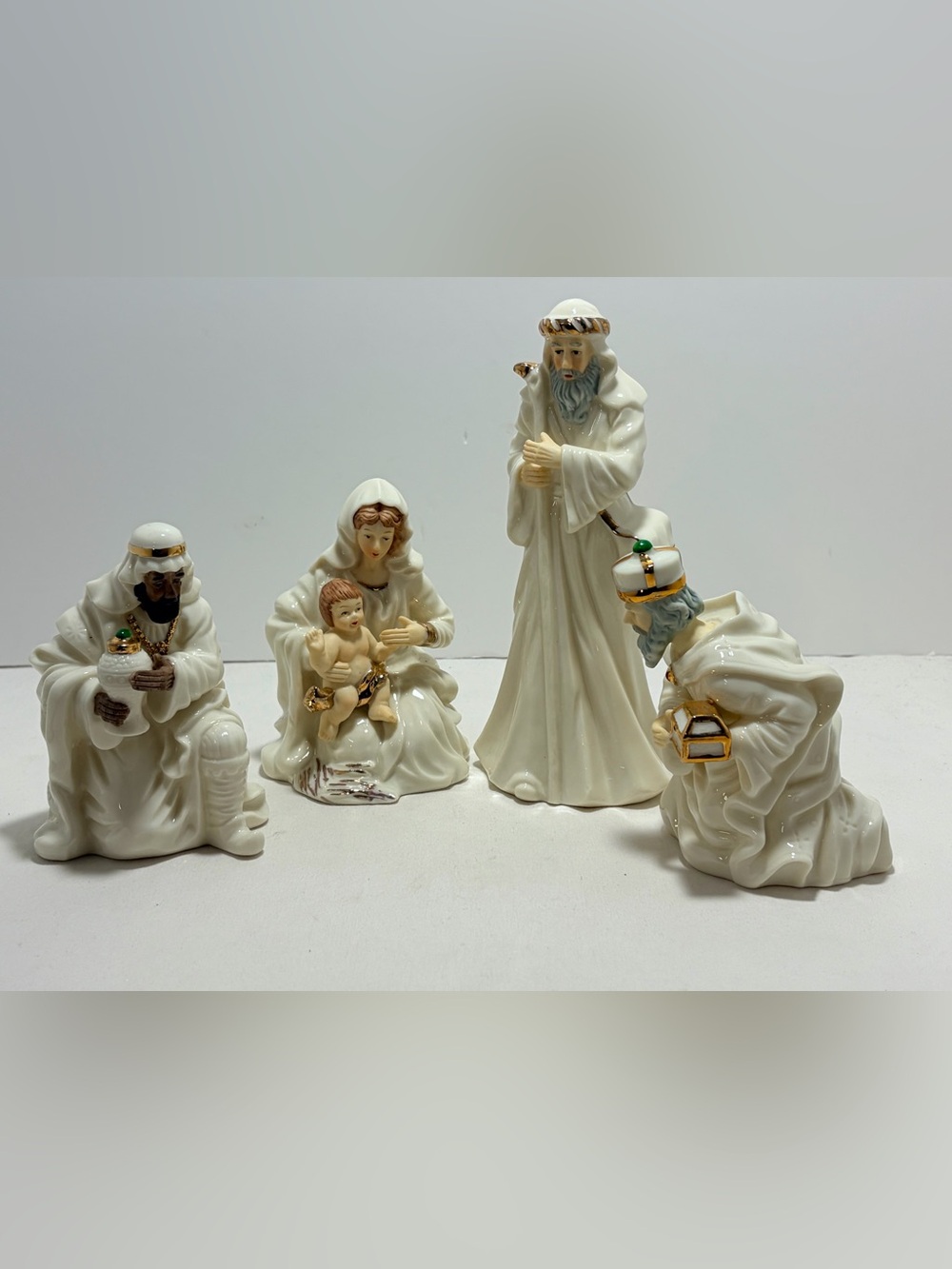 Vintage Porcelain Nativity Figurine Set - Cream with Gold Accents Set of 4